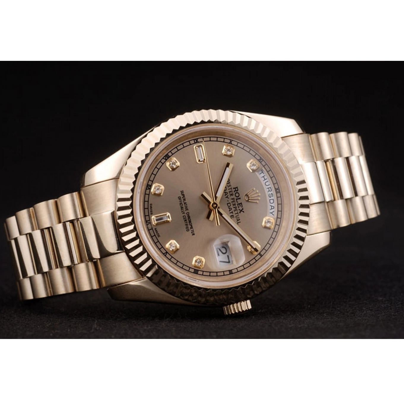 Rolex aaa copy DayDate Rolex Bezel 41997 Stainless Dial Swiss Gold Ribbed Steel Gold 0527